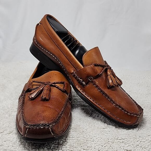 JOHNSTON MURPHY LEATHER LOAFER TASSEL ROPE HORSEBIT MEN 11.0 NICE STITCHING GUC main image 5